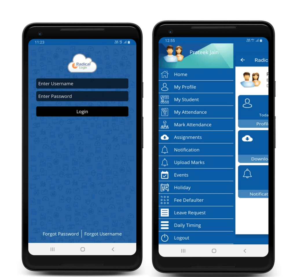 screenshots of teacher app